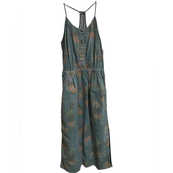 NWT Prana Blue Washed Leaves Denim Chambray Sky Haven Dress Spaghetti Straps - Picture 9 of 11